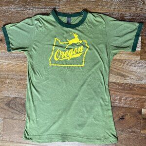 Vintage Oregon Ringer Tee T-Shirt - Green with Historic Portland Sign - Men's L